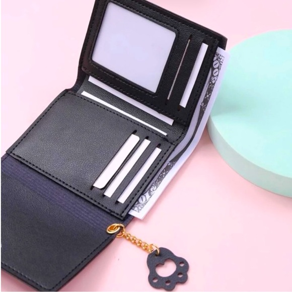 😻Black Trifold Cat Wallet w/Snap Closure - Picture 3 of 5